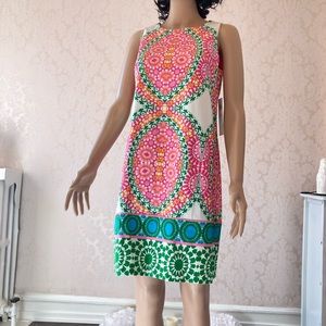 London Times, size 6, pink/green/orange pattern.